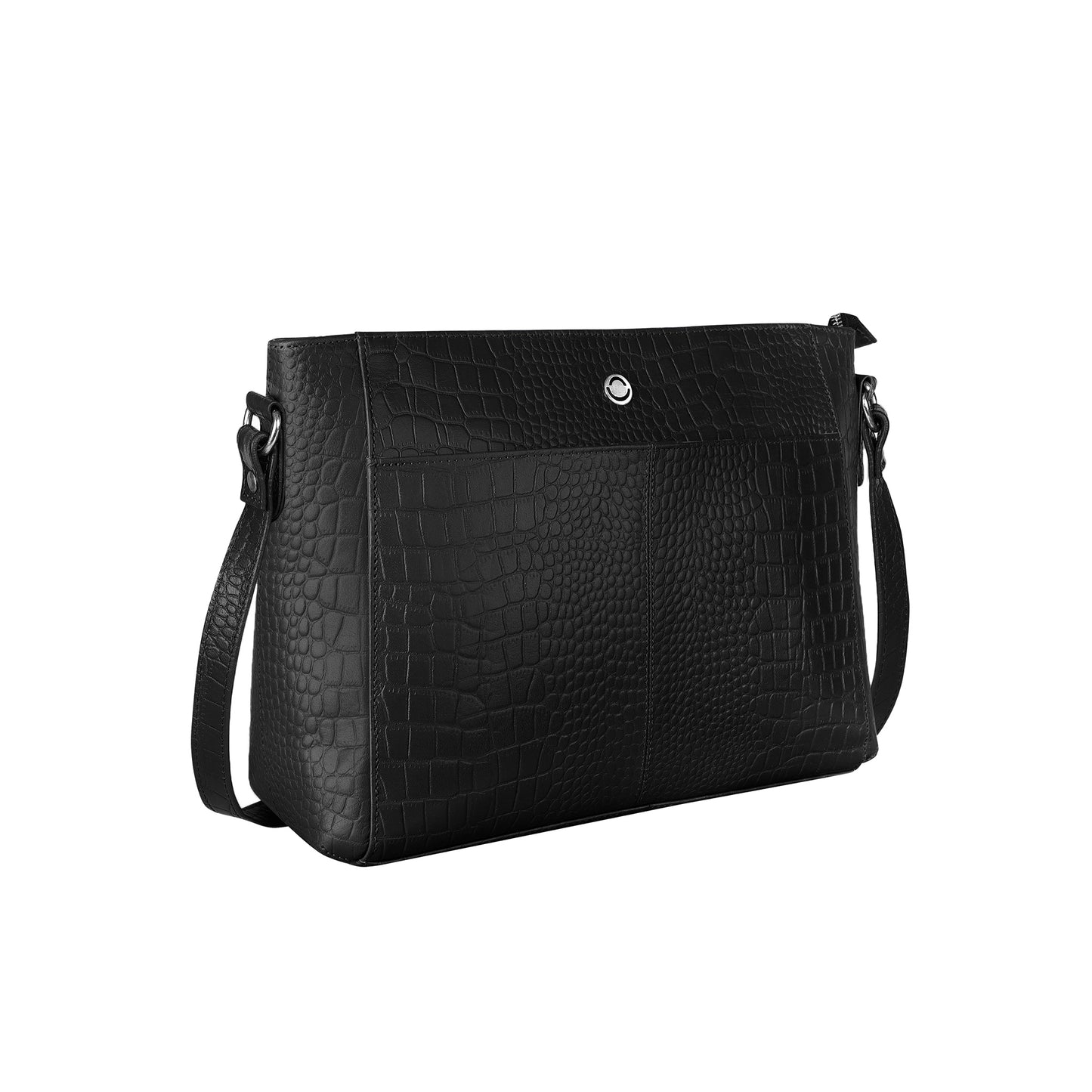 Omax Black Genuine Leather Croco Stylish Shoulder, Laptop Handbag for Women LTHRL3
