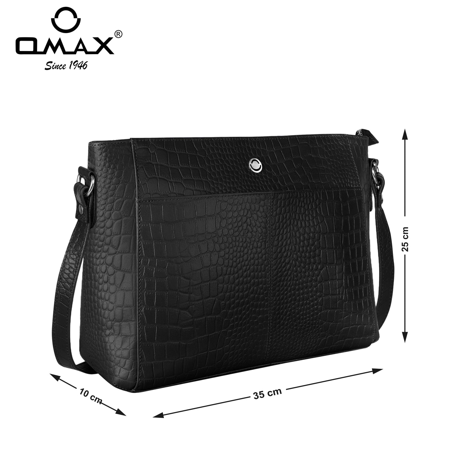 Omax Black Genuine Leather Croco Stylish Shoulder, Laptop Handbag for Women LTHRL3