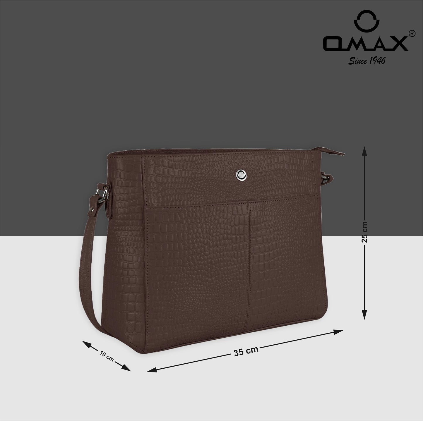 Omax Brown Genuine Leather Croco Stylish Shoulder, Laptop Handbag for Women LTHRL3