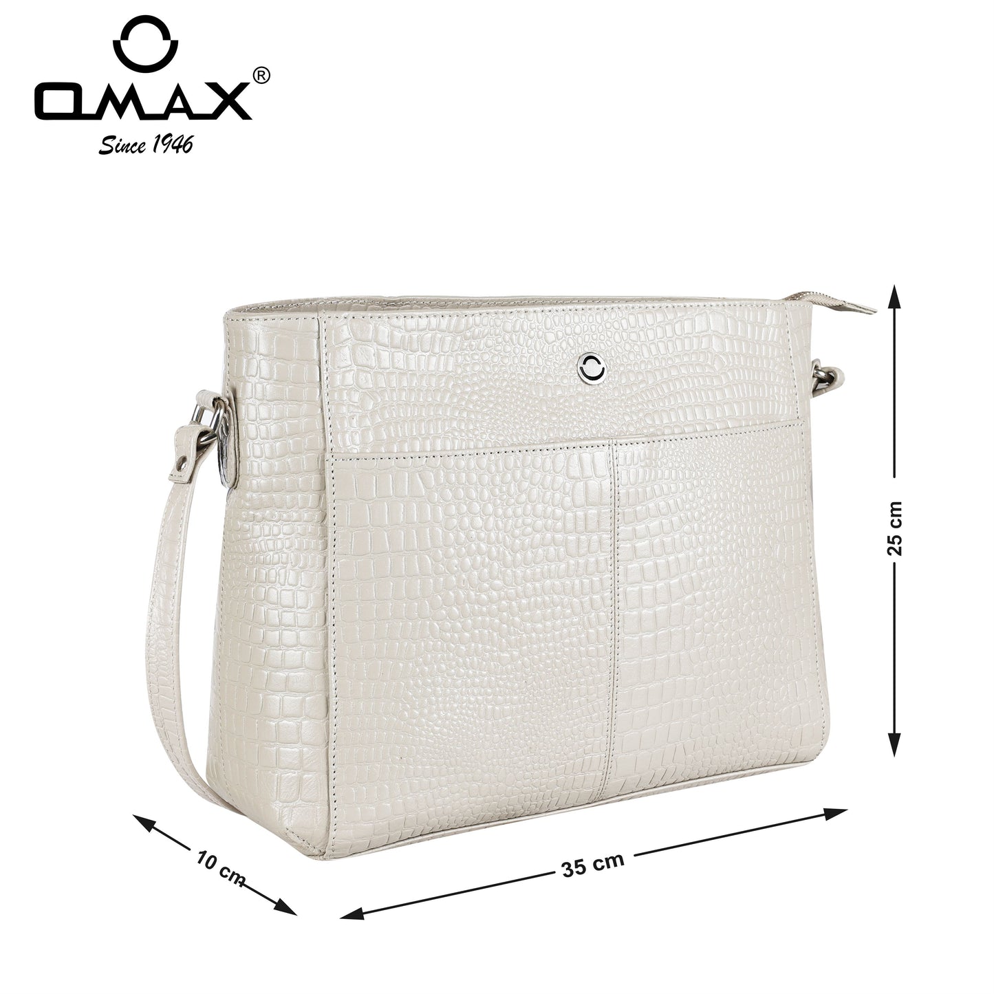 Omax White Genuine Leather Croco Stylish Shoulder, Laptop Handbag for Women LTHRL3
