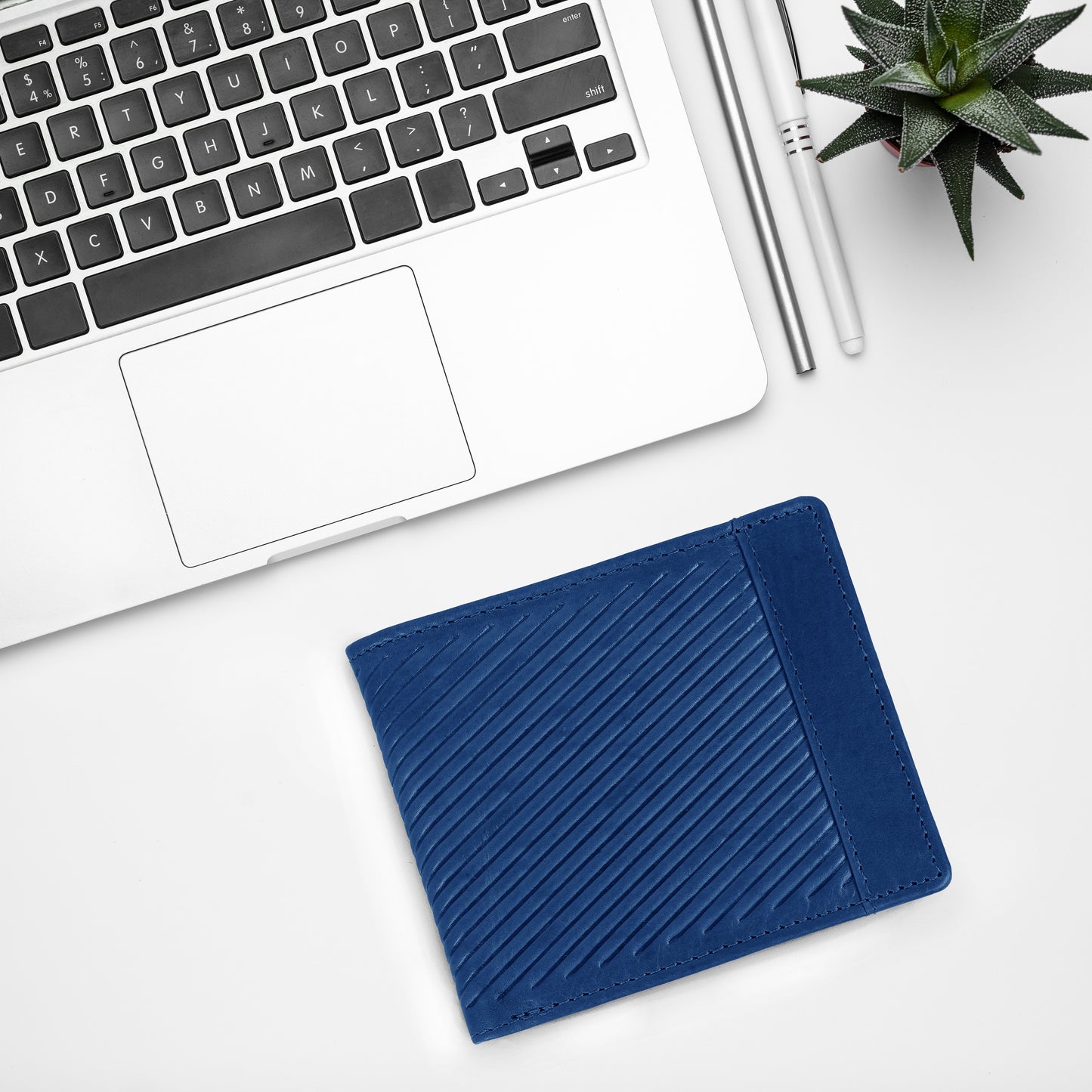 BOSHEK Blue Twill Embossed Textured Genuine Leather Wallet BW255A