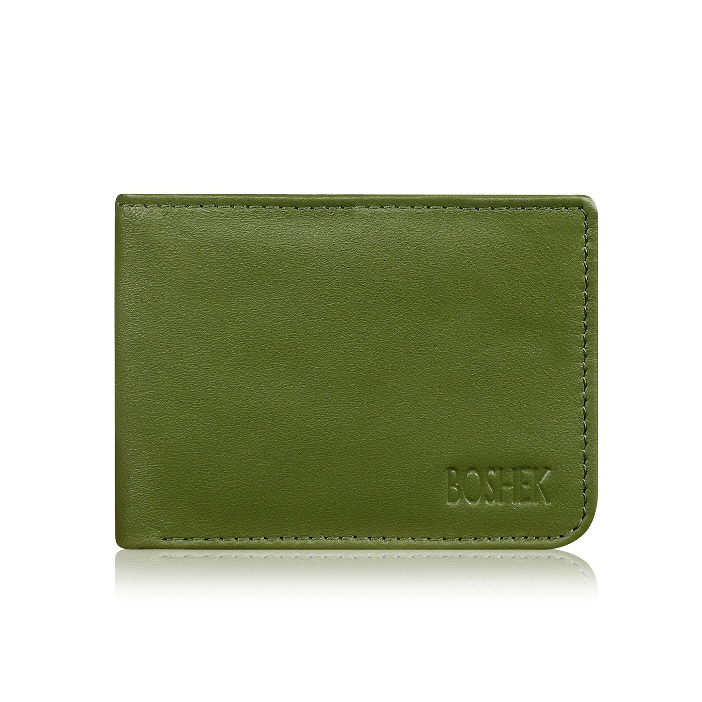 BOSHEK Green Leather Wallet Slim and Feather weight FW22