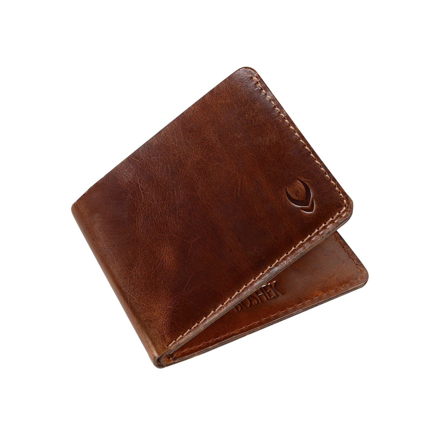BOSHEK Brown Slim Antique Crunch Leather Wallet -FW246