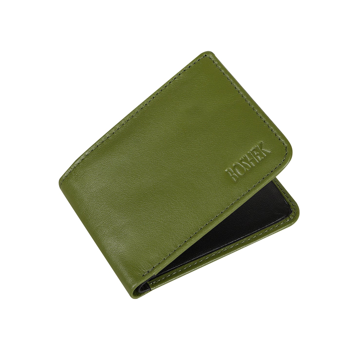 BOSHEK Green Leather Wallet Slim and Feather weight FW22