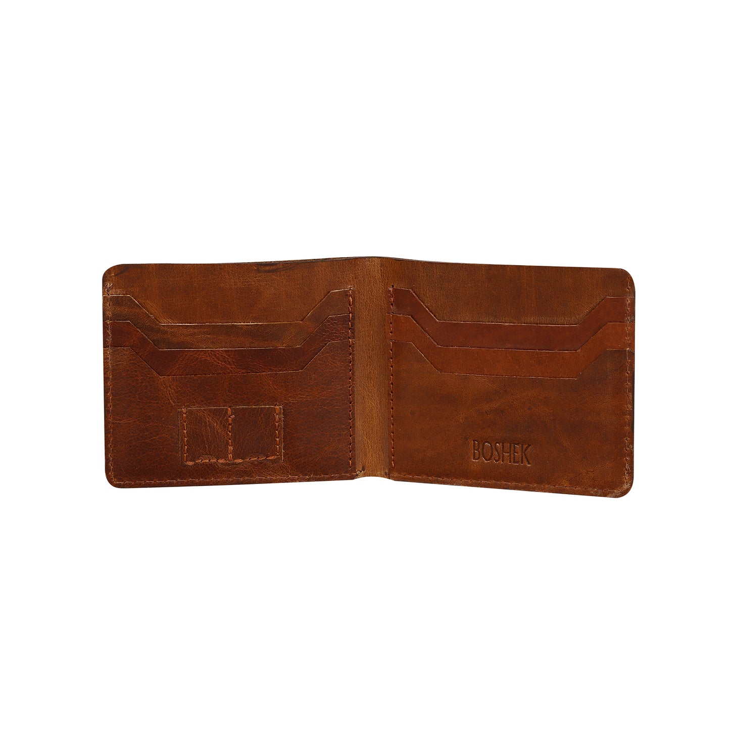 BOSHEK Brown Slim Antique Crunch Leather Wallet -FW246
