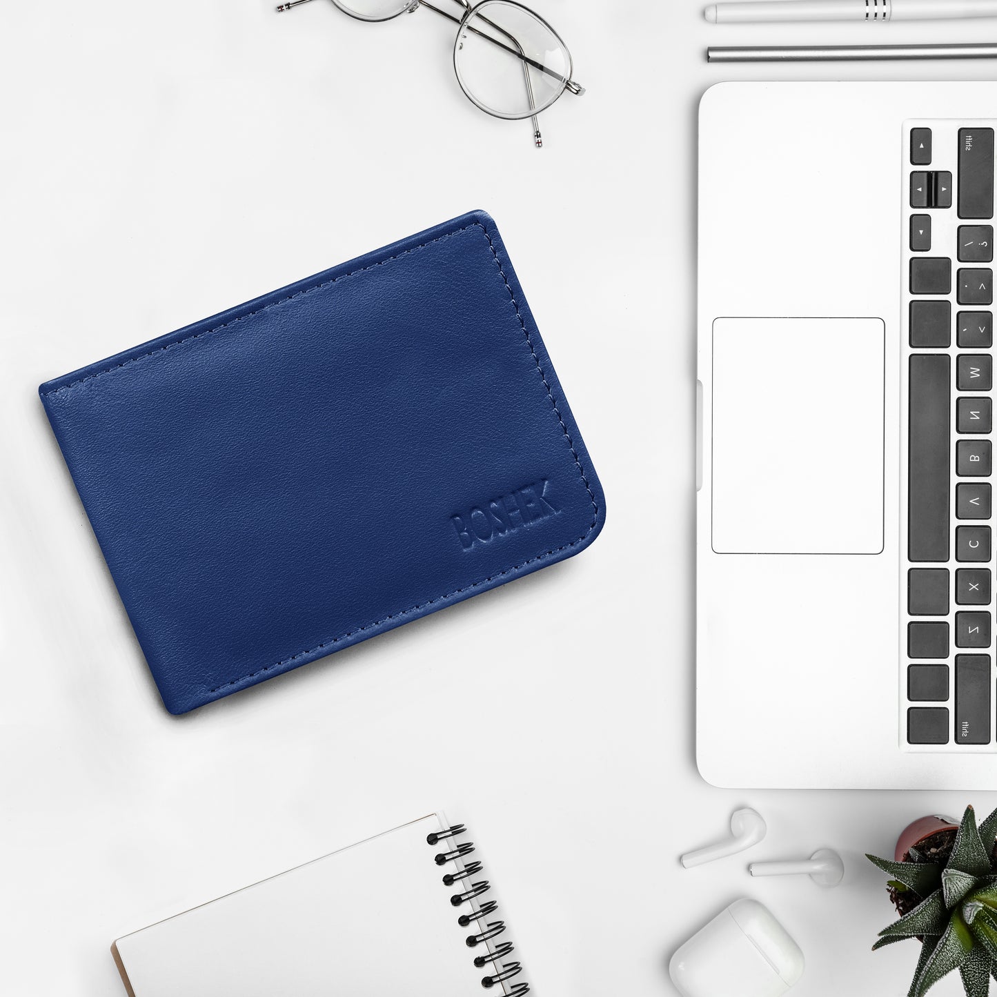 BOSHEK Blue Super Slim Feather weight Leather Men's Wallet FW22