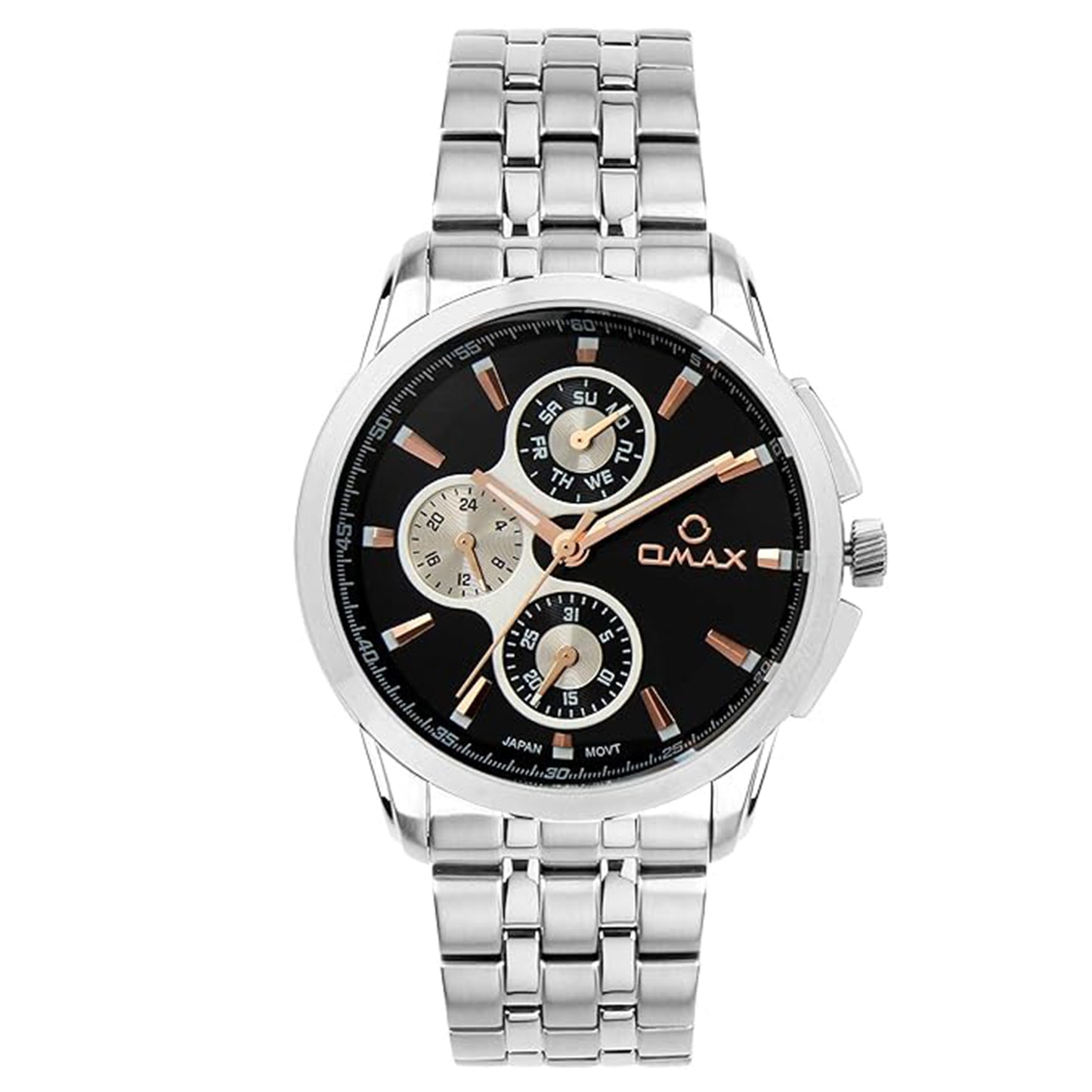 Omax Black Multifunction Silver Stainless Steel Mens Watch MG19P26I