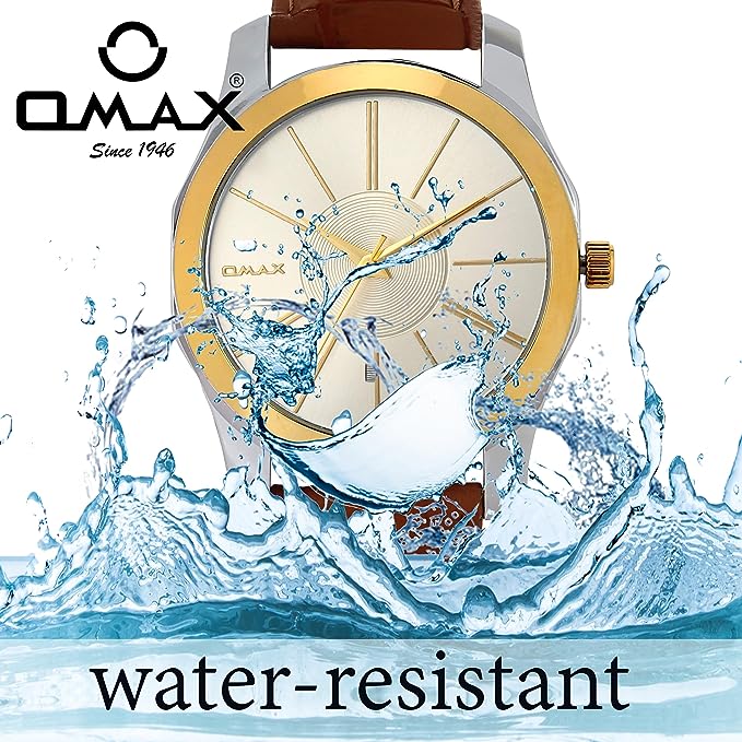 OMAX Golden Unique Dial Men's Analog Watch with Brown Genuine Leather Strap -OP002-G