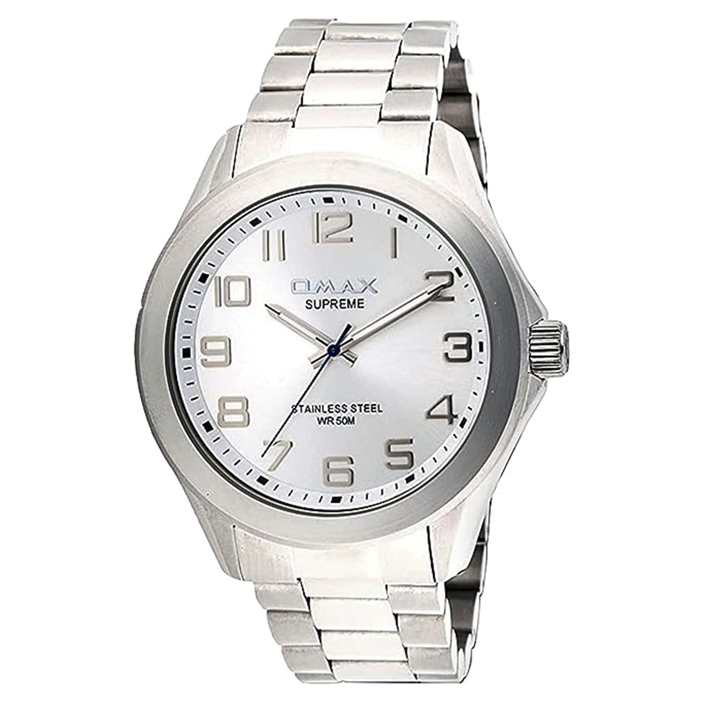 Omax Analog White Dial Silver Stainless Steel Strap Watch for Men SS114