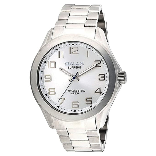 Omax Analog White Dial Silver Stainless Steel Strap Watch for Men SS114