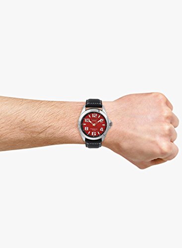 Omax Red Dial Silver Case with Black Genuine Leather Watch for Men SS143