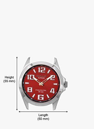 Omax Red Dial Silver Case with Black Genuine Leather Watch for Men SS143