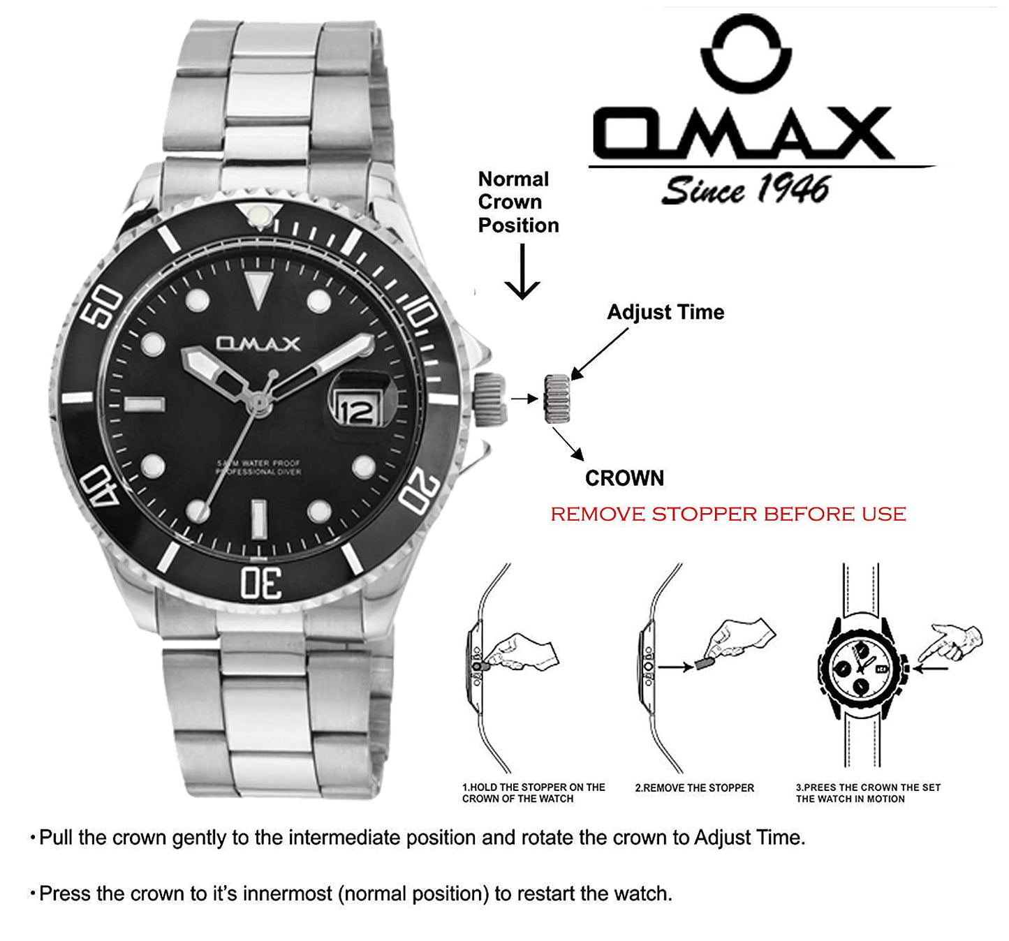 Omax Blu Stainless Steel Watch for Men SS200
