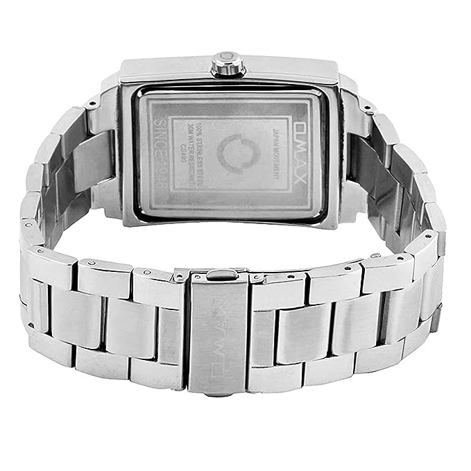 Omax Black Square Dial with Silver Stainless Steel Chain Day Display Watch for Men SS205