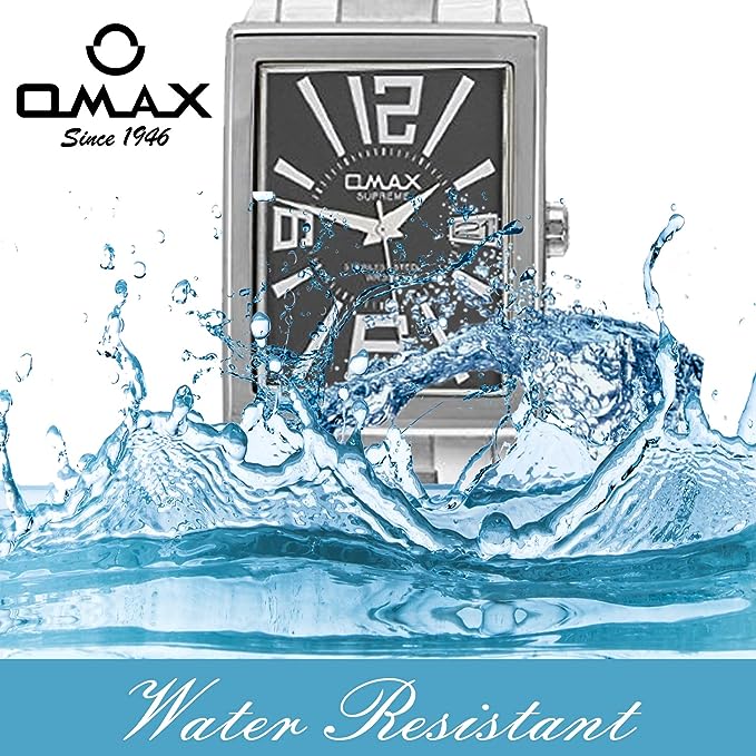 Omax Black Square Dial with Silver Stainless Steel Chain Day Display Watch for Men SS205