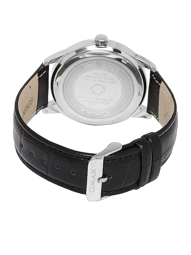 Omax Silver Dial Silver Case with Genuine Leather Strap Watch for Men SS303