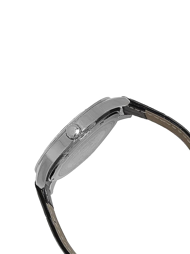 Omax Silver Dial Silver Case with Genuine Leather Strap Watch for Men SS303