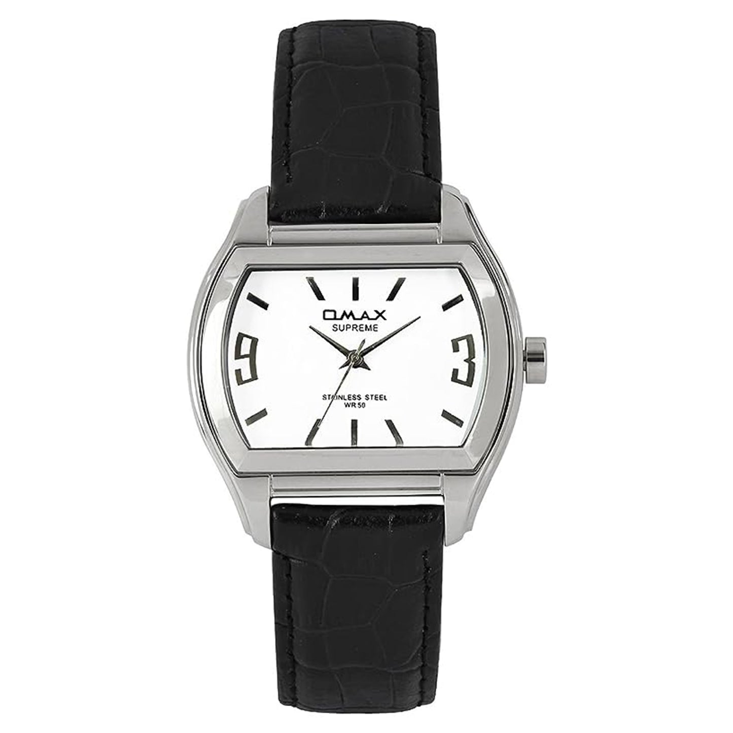 Omax Formal Men Boys White Dial Quality Watch – Solid Stainless Steel Case Branded Black Leather Strap – Smart Stylish Perfect for Office Casual Wear SS304