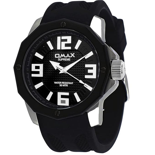 OMAX Silicone Sports Analog Black Dial Men Watch (Black Dial Black Silicone Strap)-SS351
