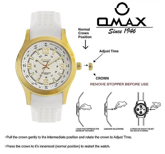Omax White Dial Golden Case with White Soft Silicone Strap for Men SS369