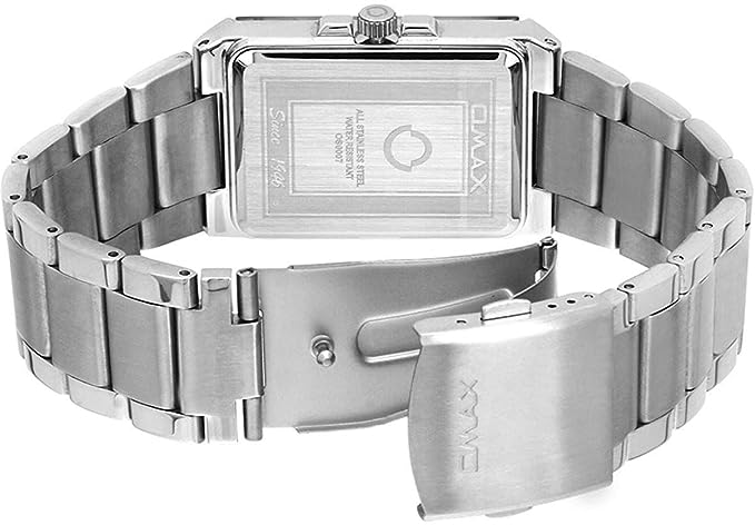 Omax Black Square Dial with Silver Stainless Steel Chain Day Date Watch for Men SS395