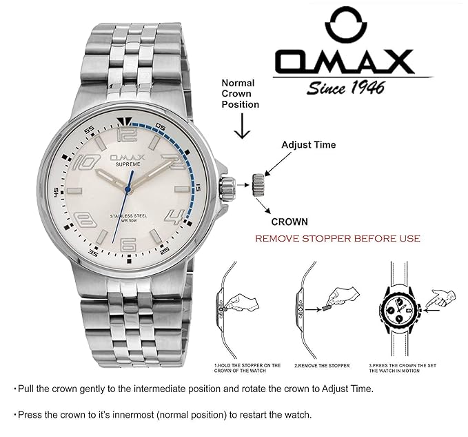 Omax Classic Elegance White Dial Silver Steel Watch for Men SS444