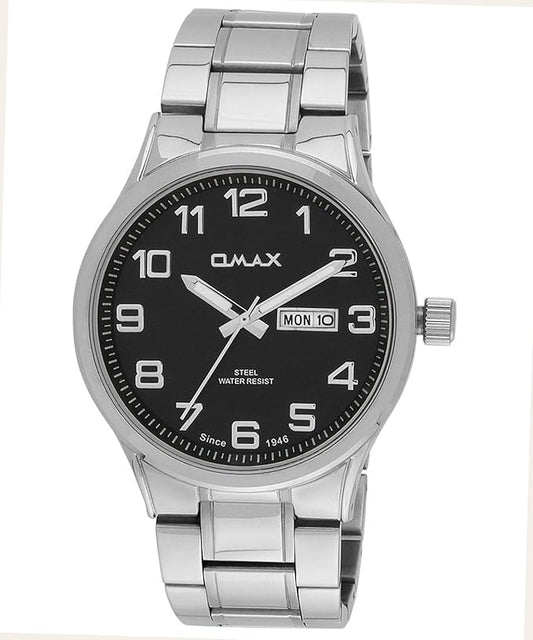 Omax Black Dial Silver Stainless Steel Strap Numerical Index Men's Watch- SS498
