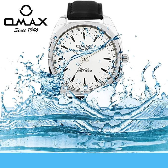 OMAX Analog White Dial Black Genuine Leather Strap Men's Watch - TS126