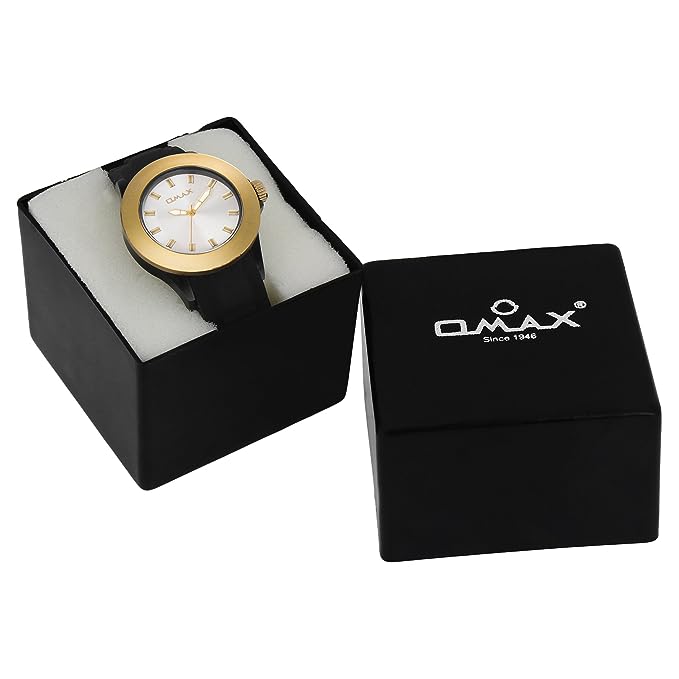 Omax White Dial Gold Case with Black Silicone Strap Wach for women TS484