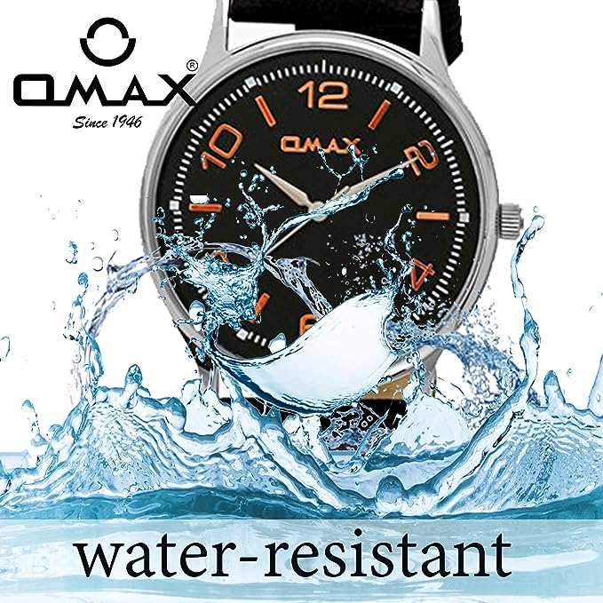 Omax Black Dial Colored Index with Black Genuine Leather Watch Strap for Men TS494
