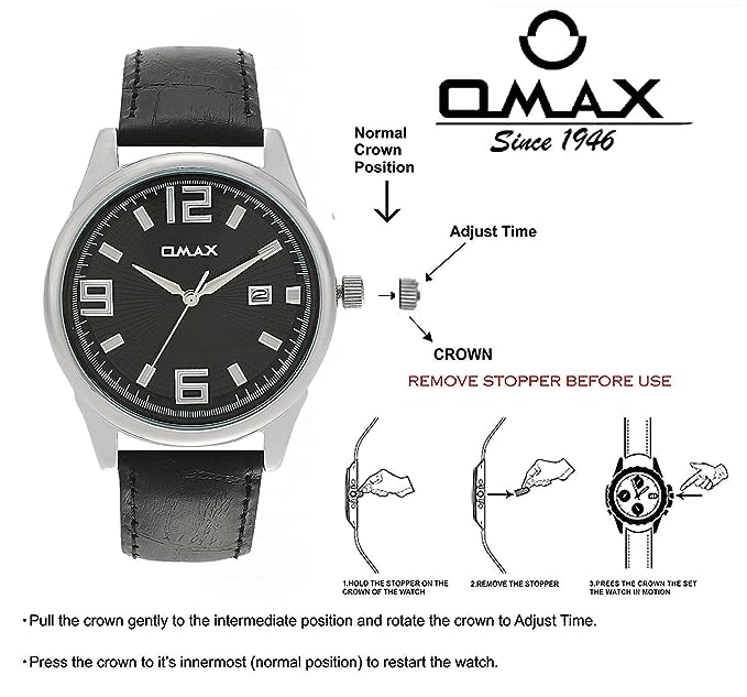 Omax Men's Black Dial Blue Genuine Leather Strap Date Display Watch – TS530