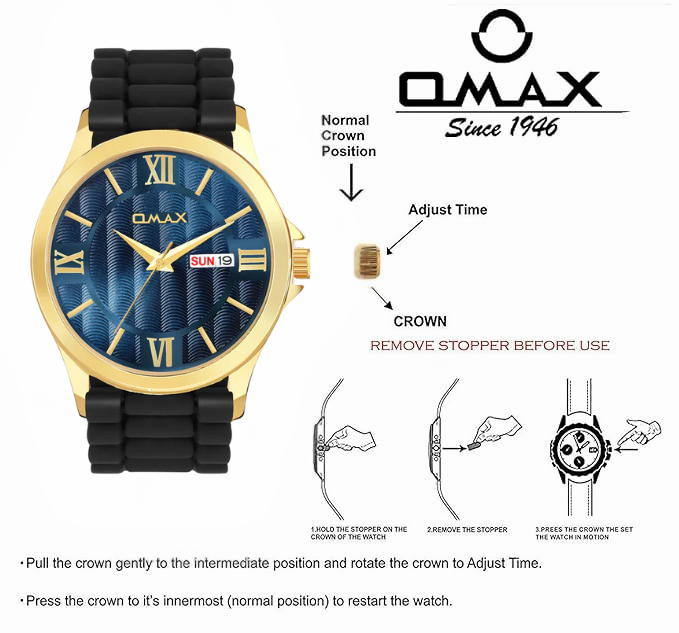 Omax analog Blue Dial Golden Case with Black Log lasting Silicone Strap watch for Men BGS6515