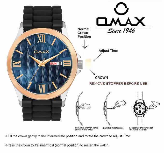 Omax analog Blue Dial ,Rose Gold Case with Black Log lasting Silicone Strap watch for Men BGS6515