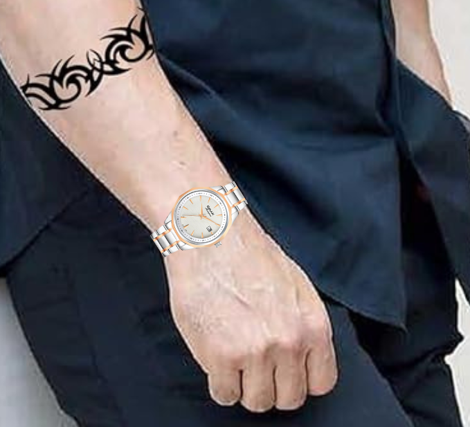 Omax White Dial Stainless Steel Two Tone Rose Gold and Silver Chain Watch for Men-BGS440