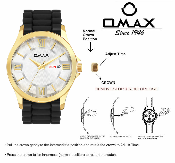 Omax analog White Dial, Golden Case with Black Log lasting Silicone Strap watch for Men BGS6515