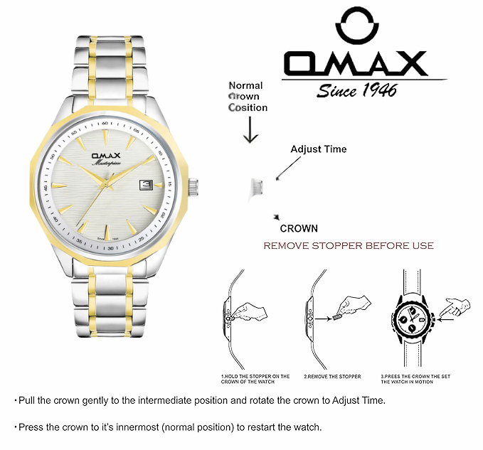 Omax White Dial Stainless Steel Two Tone Gold and Silver Chain Watch for Men-BGS440