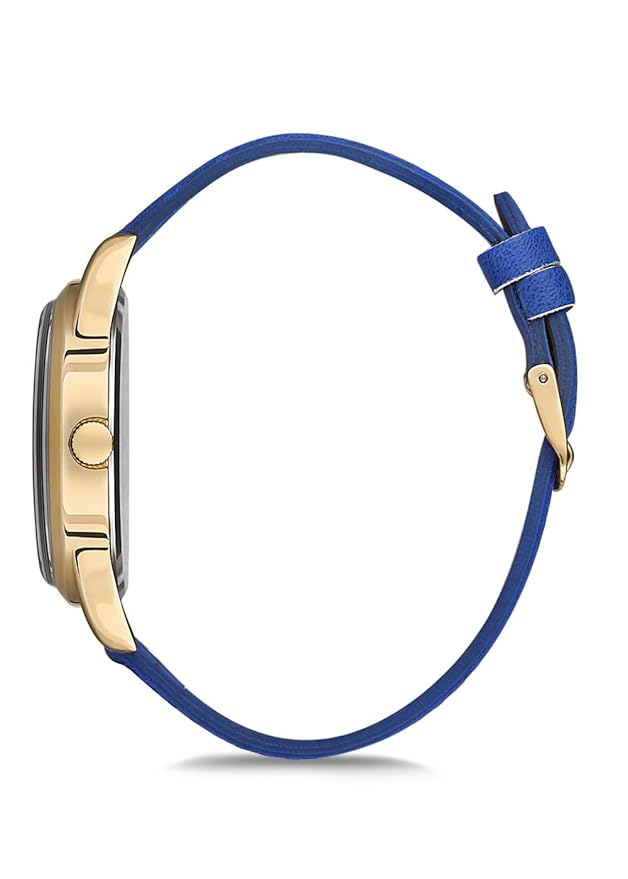 Omax White Dial Golden Case With Contrast Royal Blue Genuine Leather Strap Watch for Men-VC08G64I