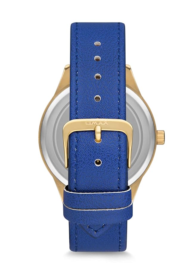 Omax White Dial Golden Case With Contrast Royal Blue Genuine Leather Strap Watch for Men-VC08G64I