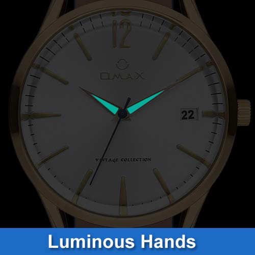 Omax White Dial Golden Case With Contrast Royal Blue Genuine Leather Strap Watch for Men-VC08G64I