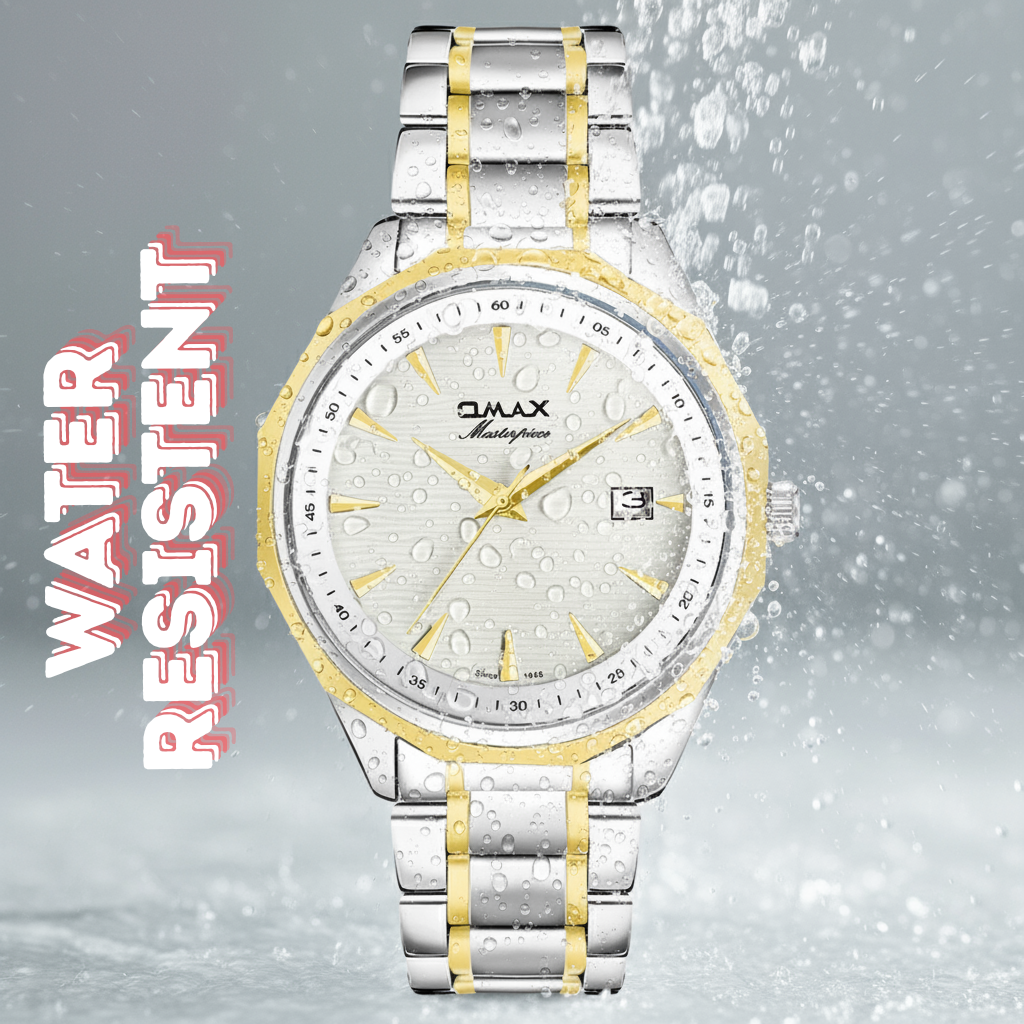 Omax White Dial Stainless Steel Two Tone Gold and Silver Chain Watch for Men-BGS440