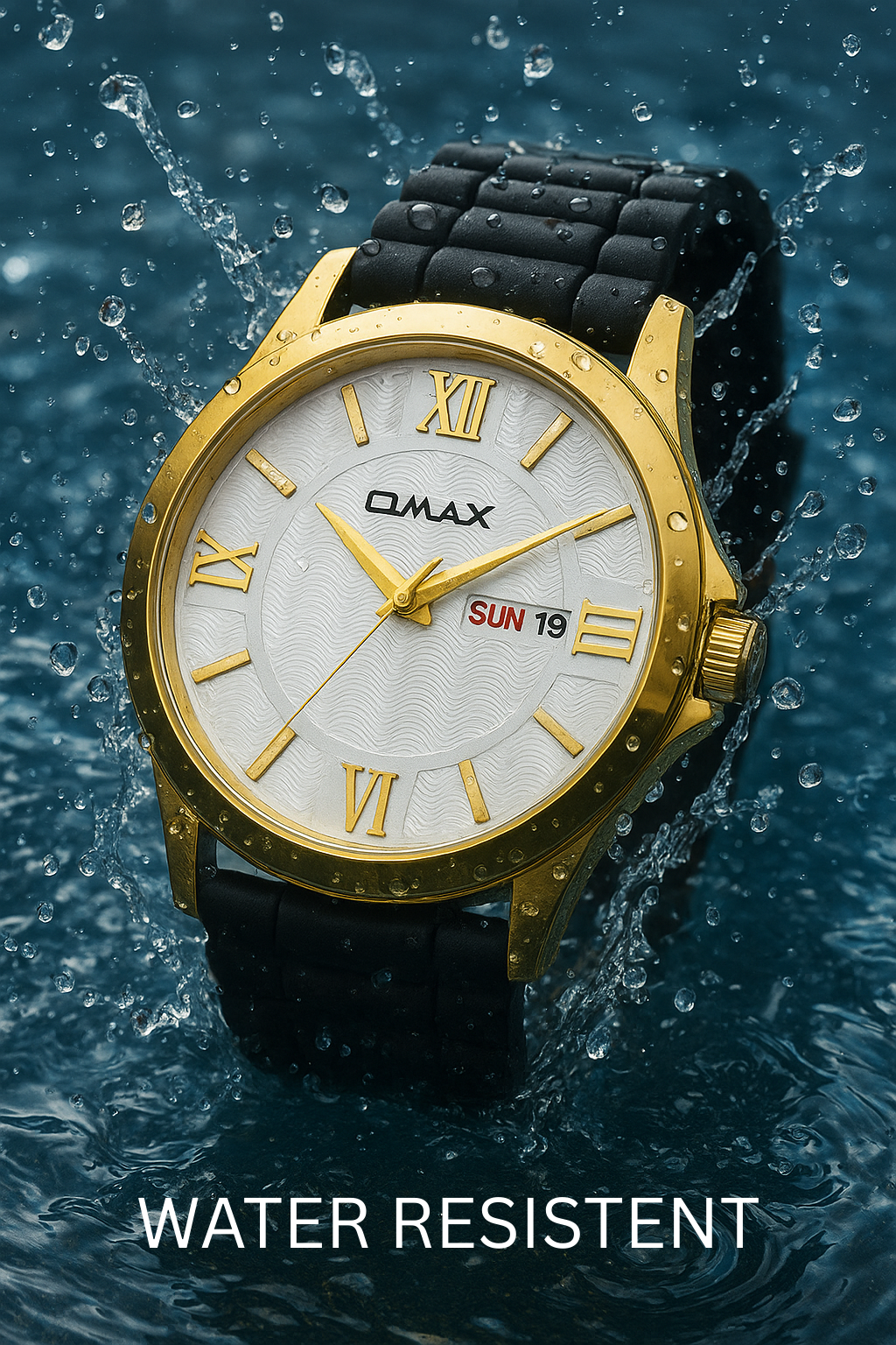 Omax analog White Dial, Golden Case with Black Log lasting Silicone Strap watch for Men BGS6515