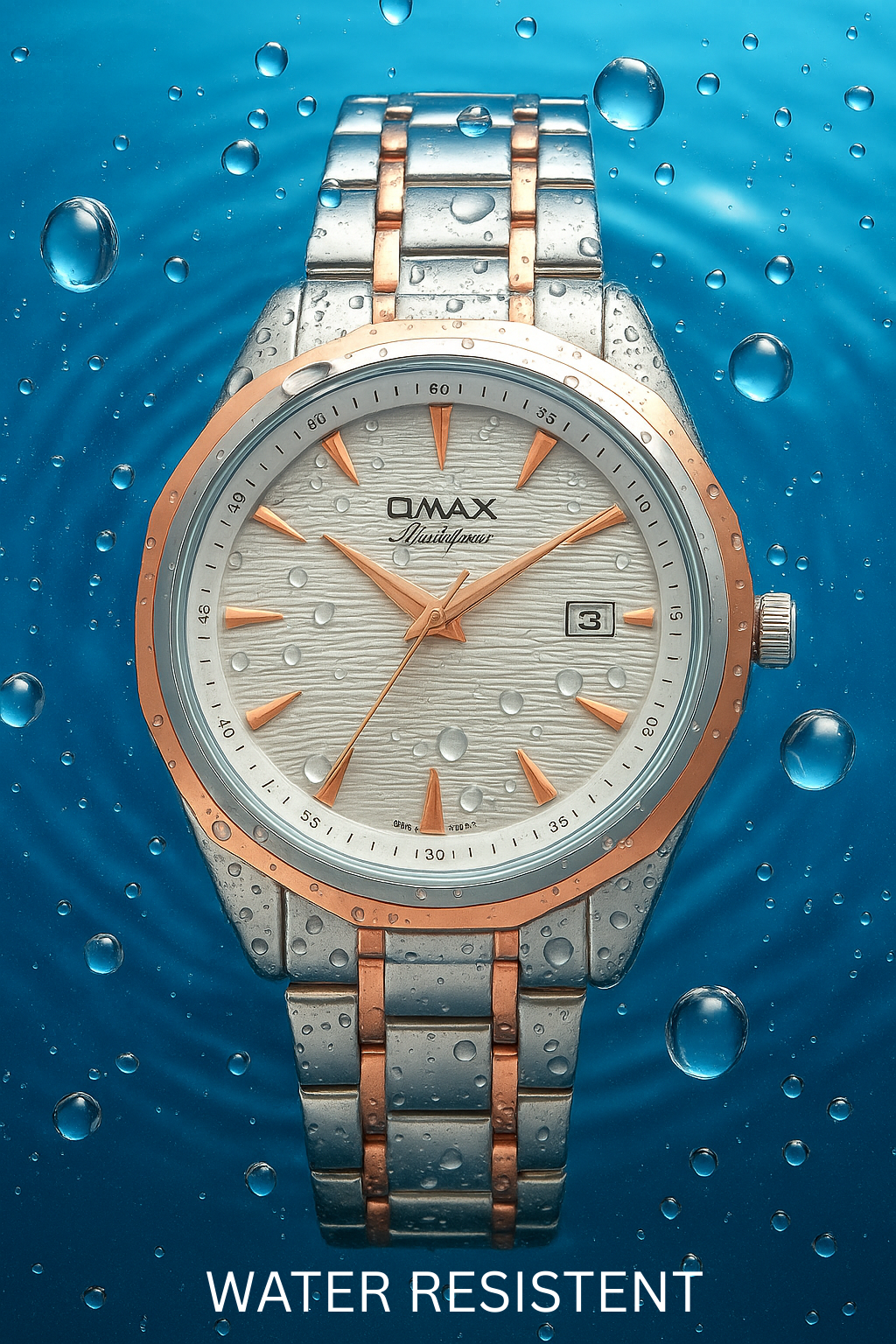 Omax White Dial Stainless Steel Two Tone Rose Gold and Silver Chain Watch for Men-BGS440