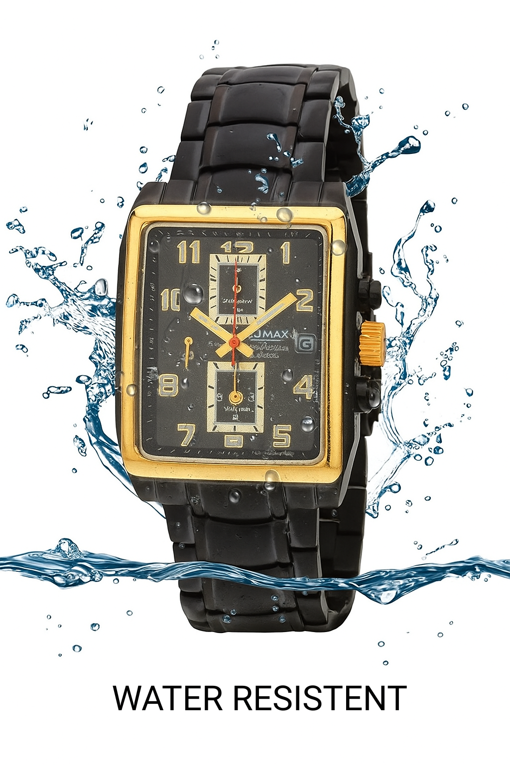 Omax Black Chronograph Stainless Steel Square Watch for Men CS146