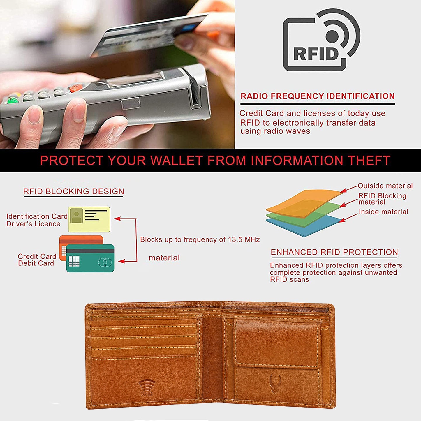 BOSHEK Tan Crunch Leather Mens Wallet FW246