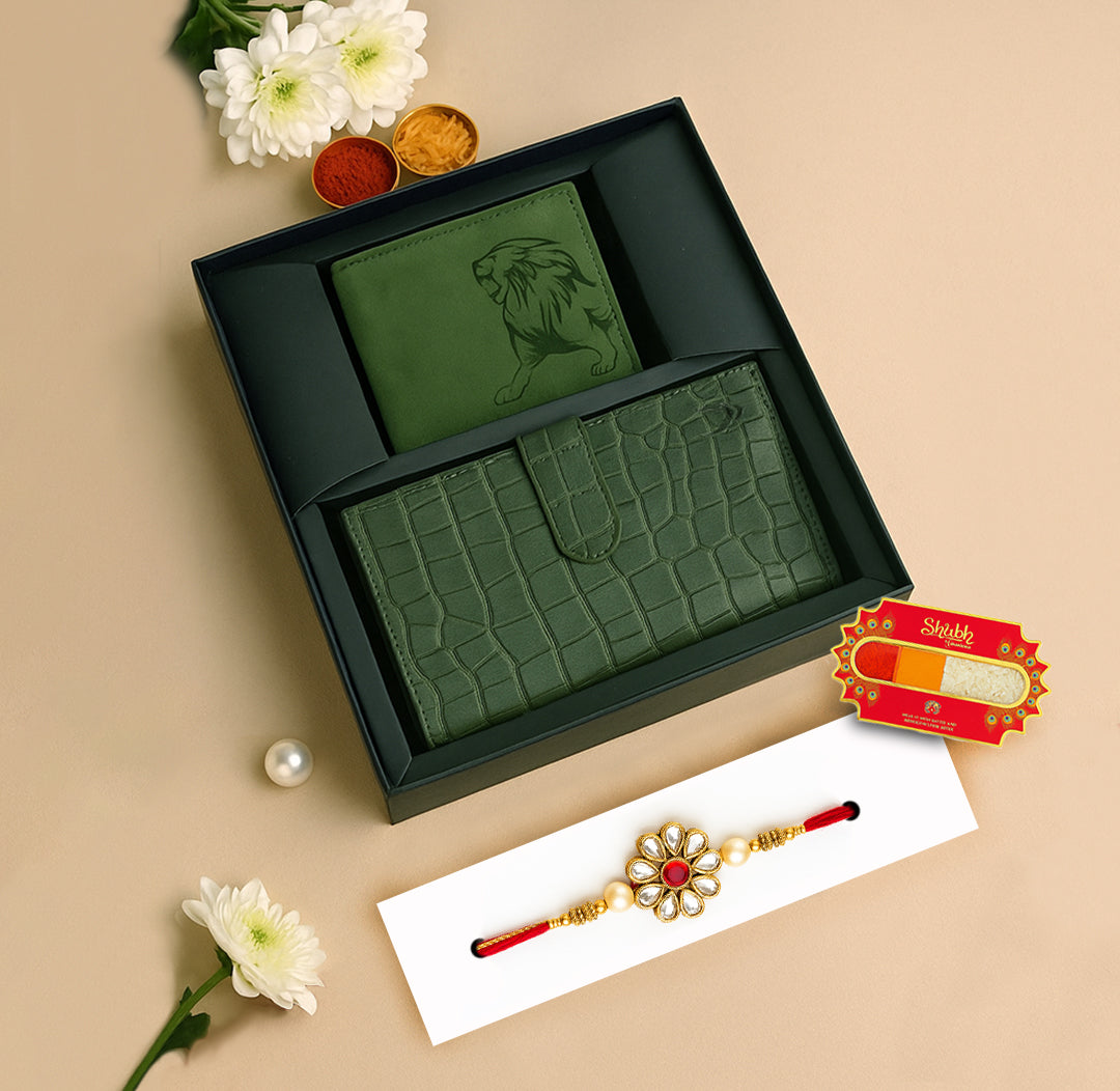 Omax Rakhi Gift Combo – Genuine Leather Men’s Wallet & Elegant Ladies Clutch BCCOM10