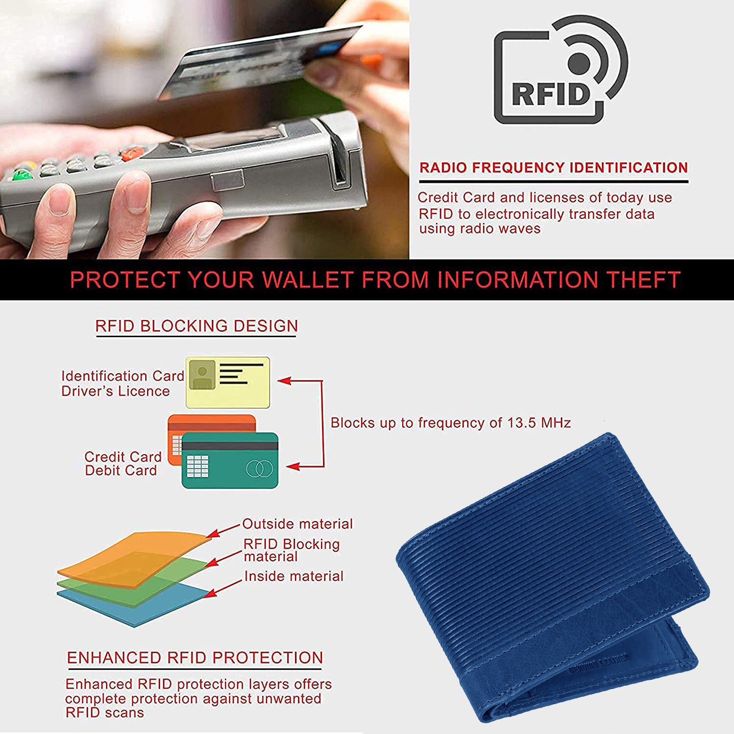 BOSHEK Black Twill Embossed Textured Genuine Leather Men's Wallet BW255B