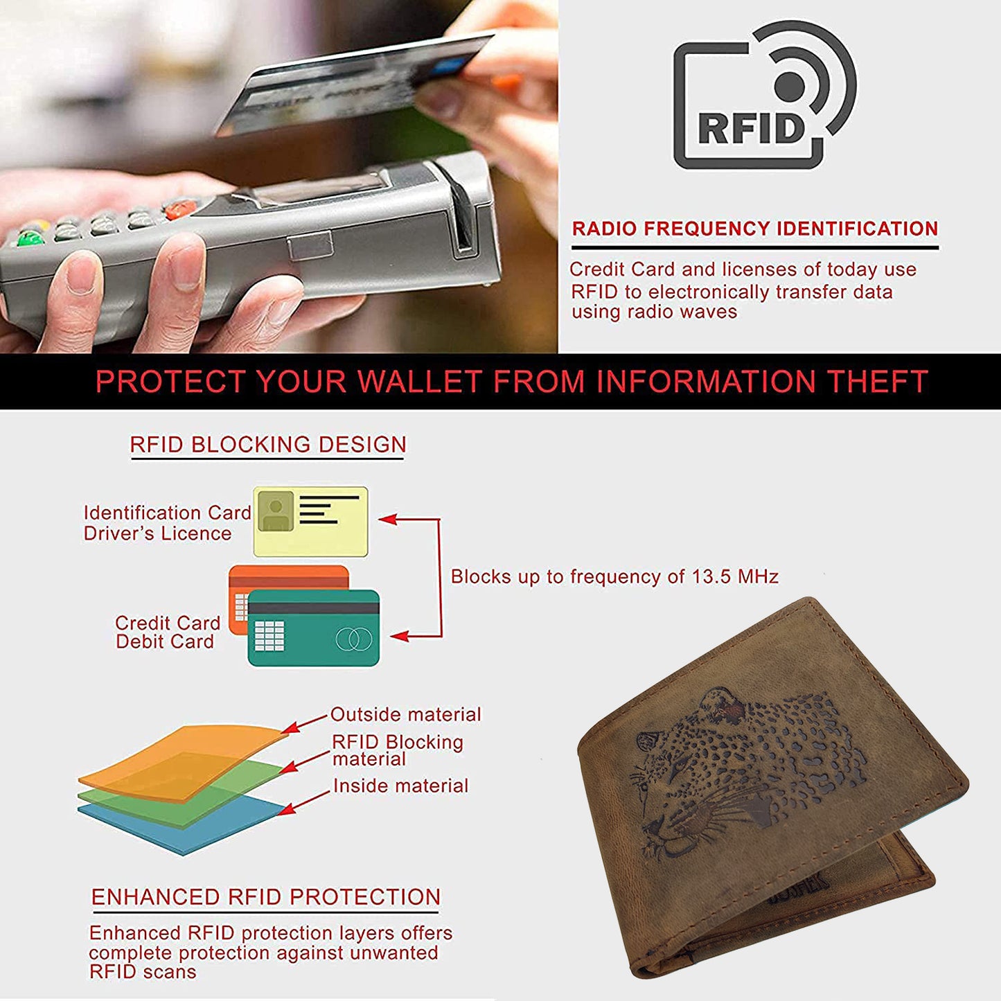 BOSHEK Brown Leopard Embossed Design Hunter Leather Wallet For Men FW253