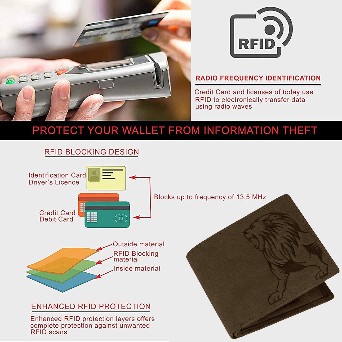 BOSHEK Brown Lion Embossed Design Hunter Leather Wallet For Men FW253