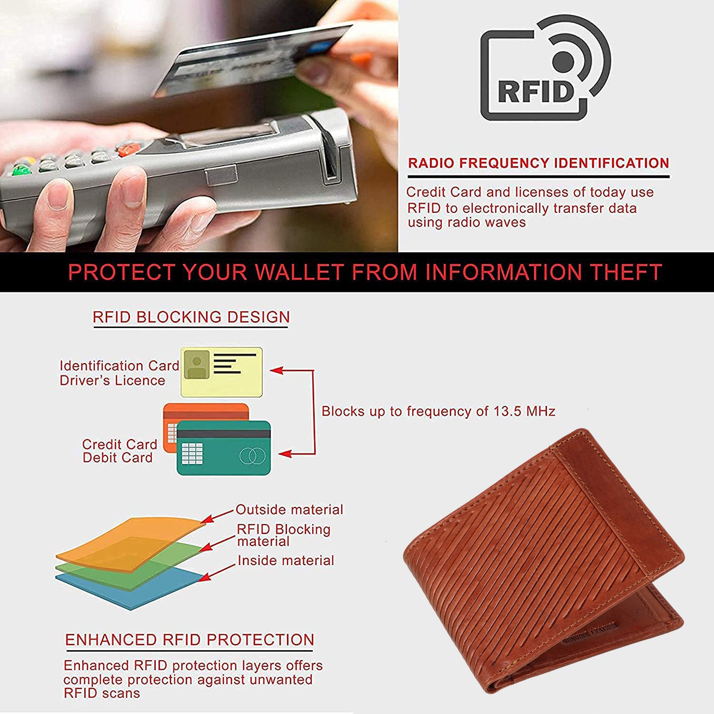 BOSHEK Tan Twill Pattern Genuine Leather Wallet BW255A