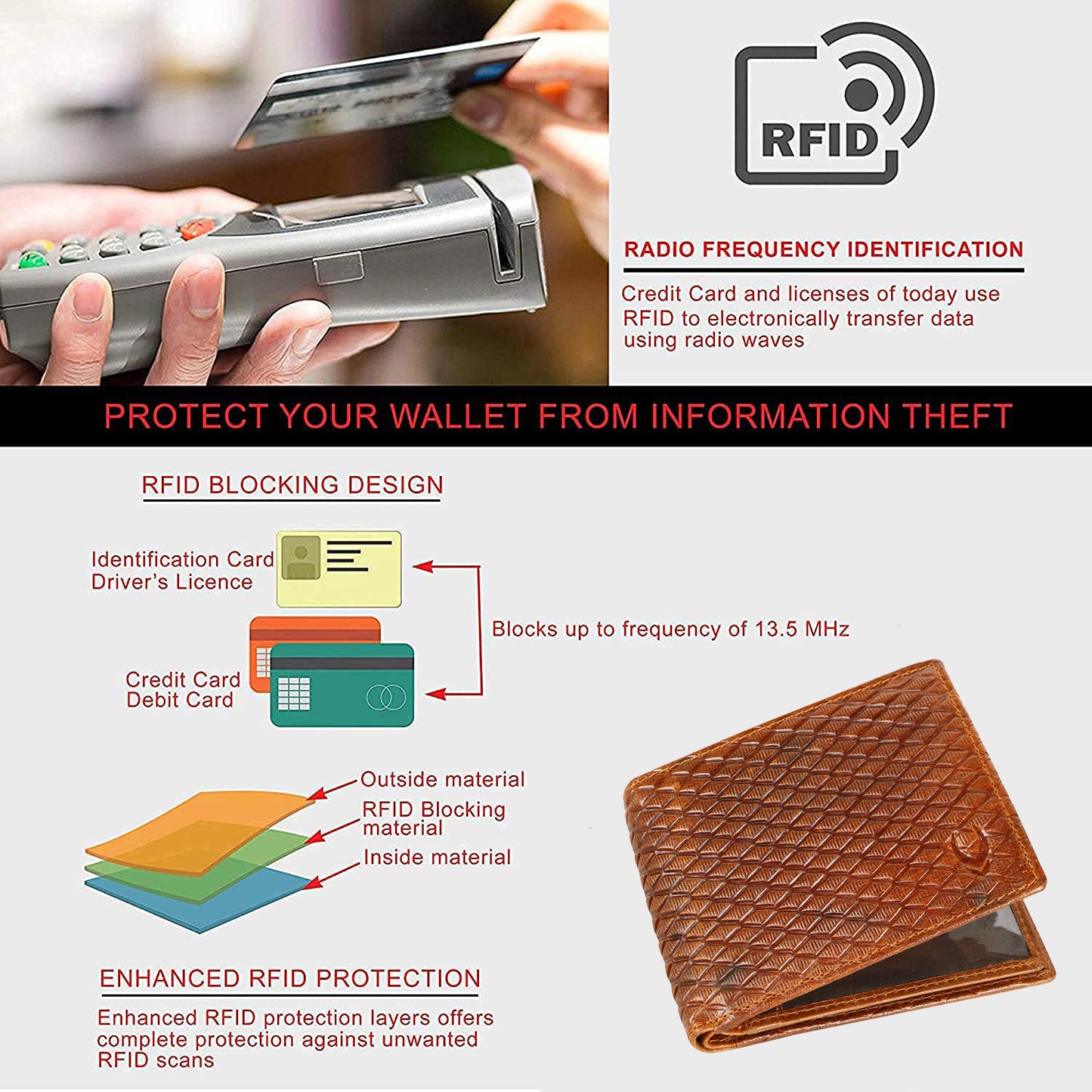 BOSHEK Tan Crunch Leather Wallet FW247